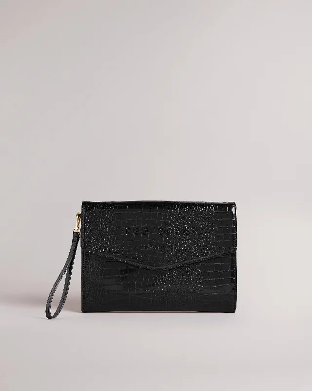 Crocey Croc Detail Debossed Envelope Pouch Black