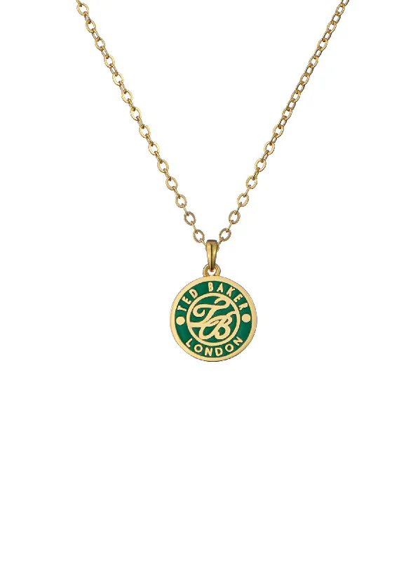 Monella Green Monogram Button Pendant Necklace Gold