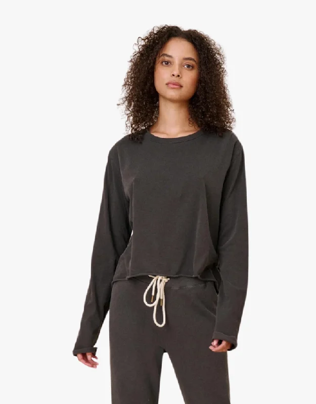 The Great The Long Sleeve Crop Tee in Washed Black