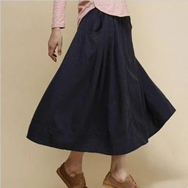 black pockets linen maxi skirt summer cotton long skirts