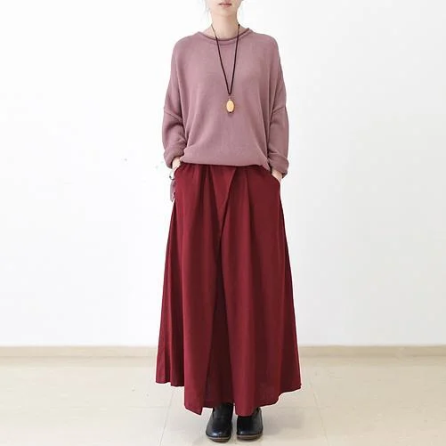 fall Burgundy linen skirt plus size long maxi skirts