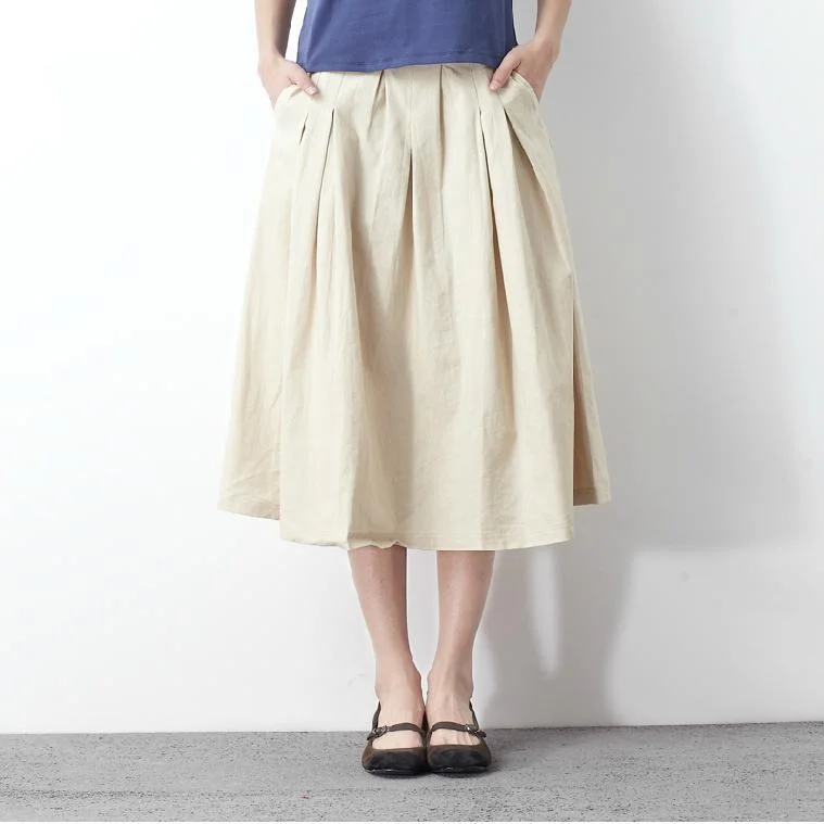 Nude summer linen maxi skirt loose fitting casual khaki long skirts