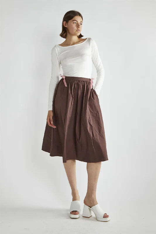 Brown Bow-Detail Midi-Skirt