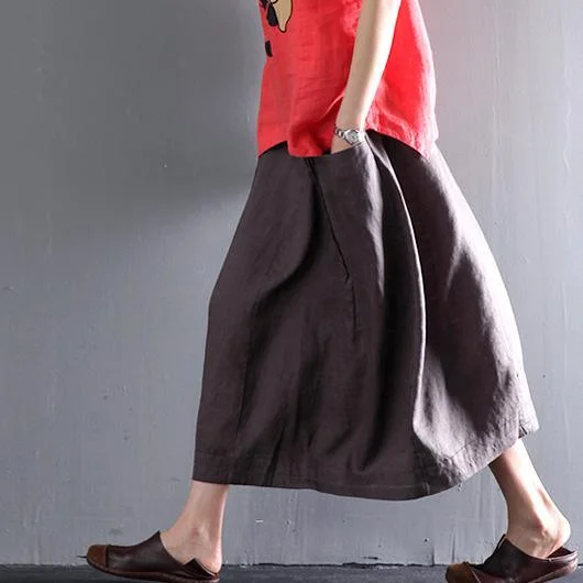 Gray linen summer skirts A line casual skirts women plus size clothing