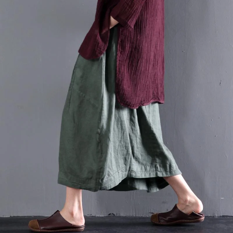 Green women linen skirts plus size linen clothing summer