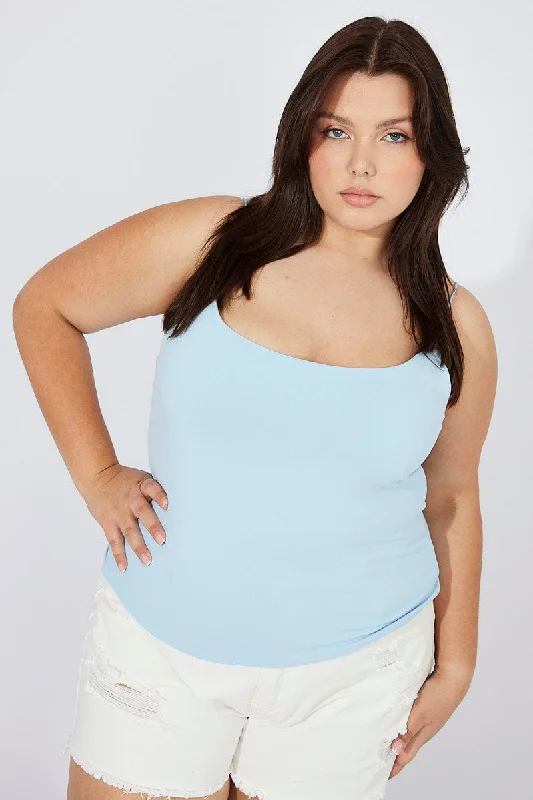 Blue Singlet Top Scoop Neck Supersoft