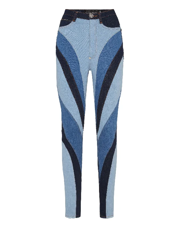 Denim Super High Waist Jeggings Patchwork