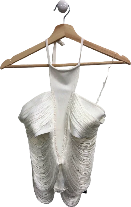 Fashion Nova White Fraza Fringe Halter Top UK S