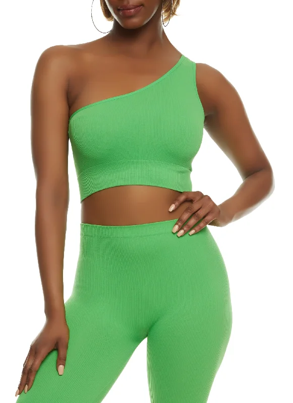 Seamless Ribbed One Shoulder Crop Top