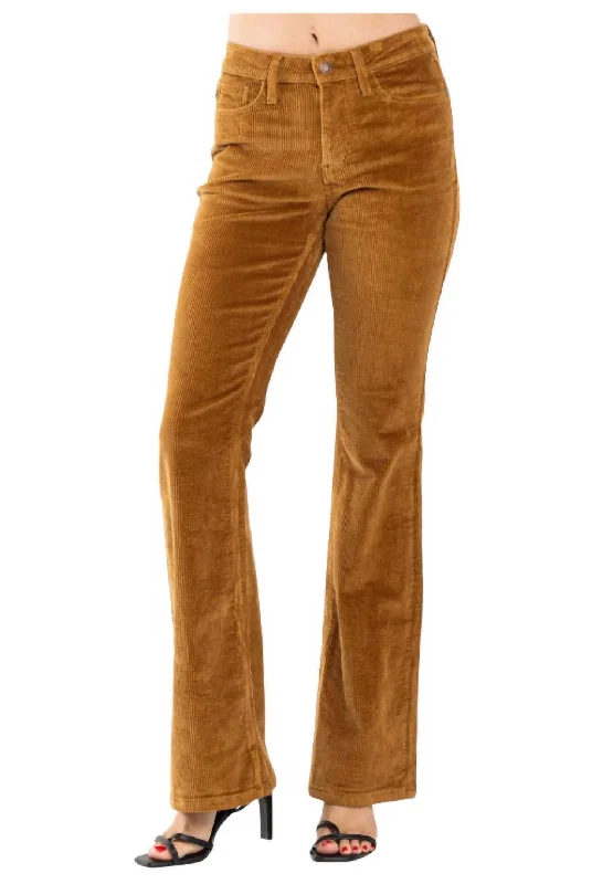 Mid-Rise Overdyed Corduroy Bootcut Jeans In Bronze