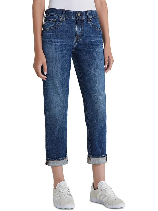 Womens Crop Whisker Wash Skinny Jeans