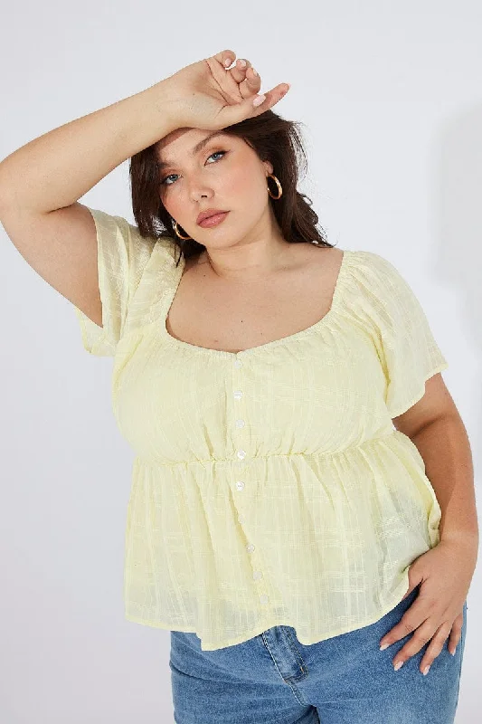 Yellow Peplum Top Short Sleeve Check