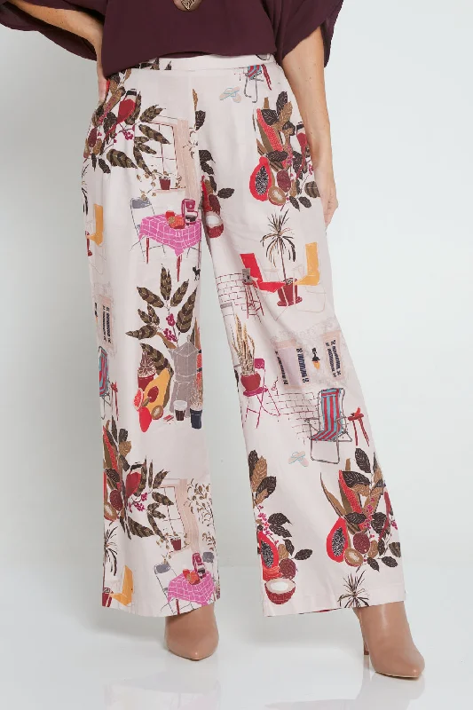 Daria Wide Leg Pants - Pink Tea Time