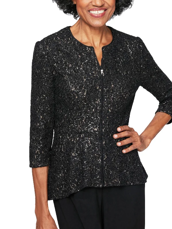 Women's Sequined Textured Jacket,Black