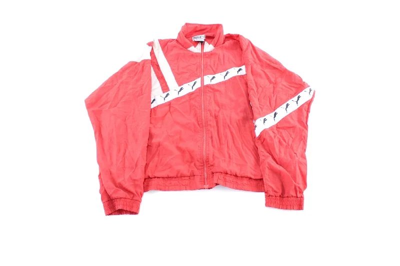 90's Puma Red & White Striped Windbreaker Jacket