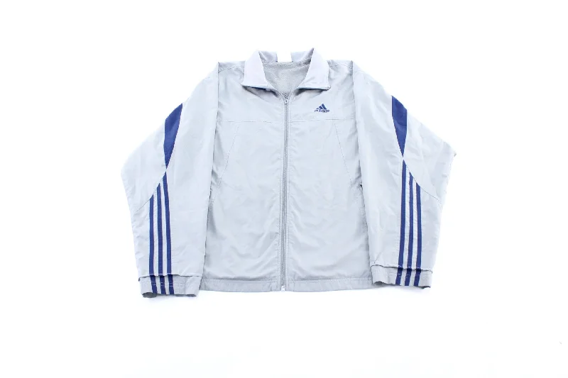 Adidas Embroidered Logo Grey & Blue Striped Zip Up jacket