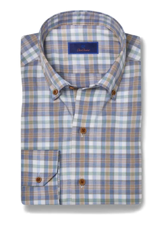 David Donahue Blue & Green Twill Check Shirt