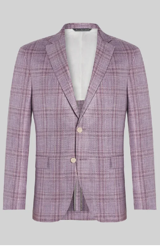 Jack Victor Midland Plaid Wool, Silk, and Linen Lavender Blazer