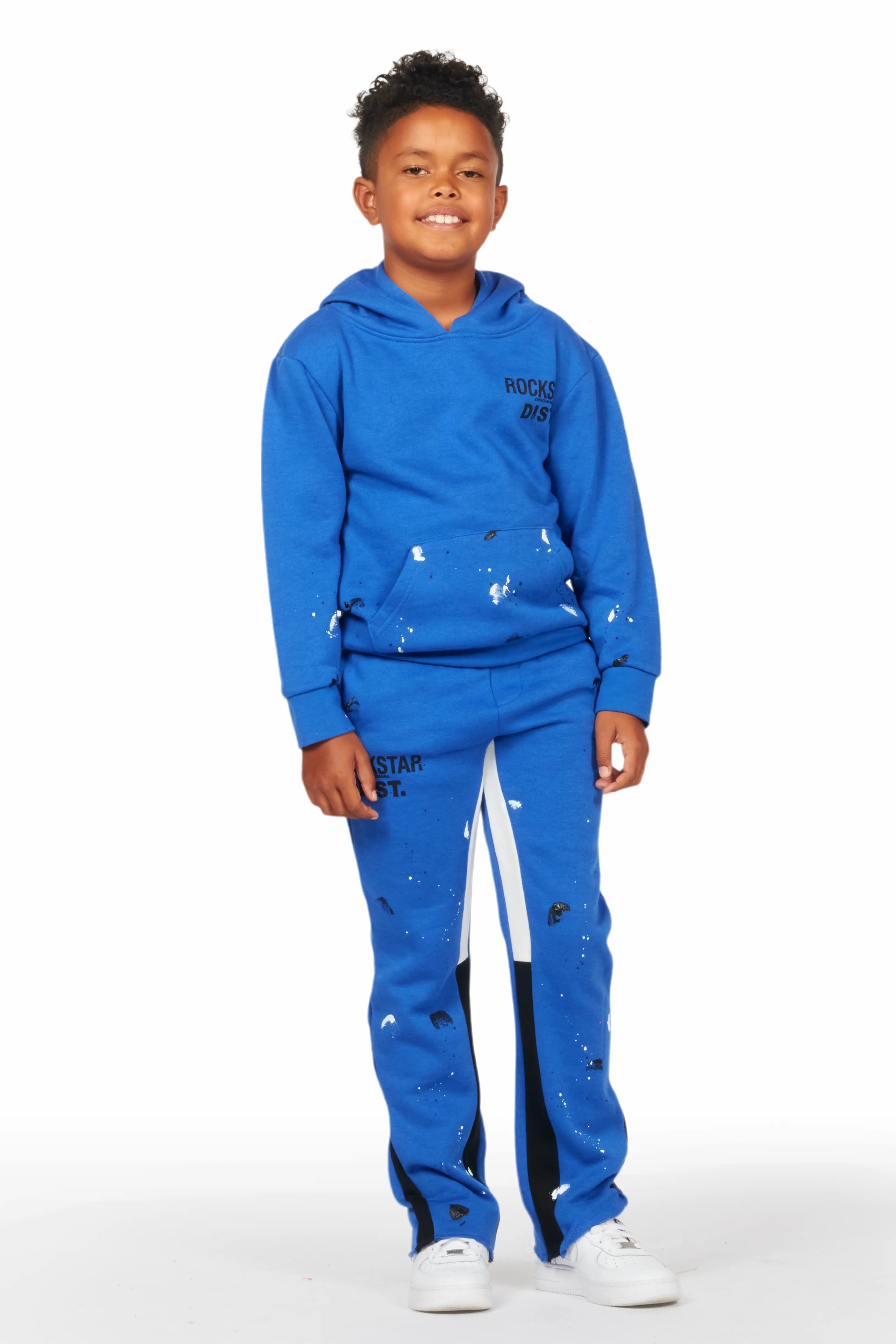 Boys Jaco Royal Hoodie Stacked Flare Track Set