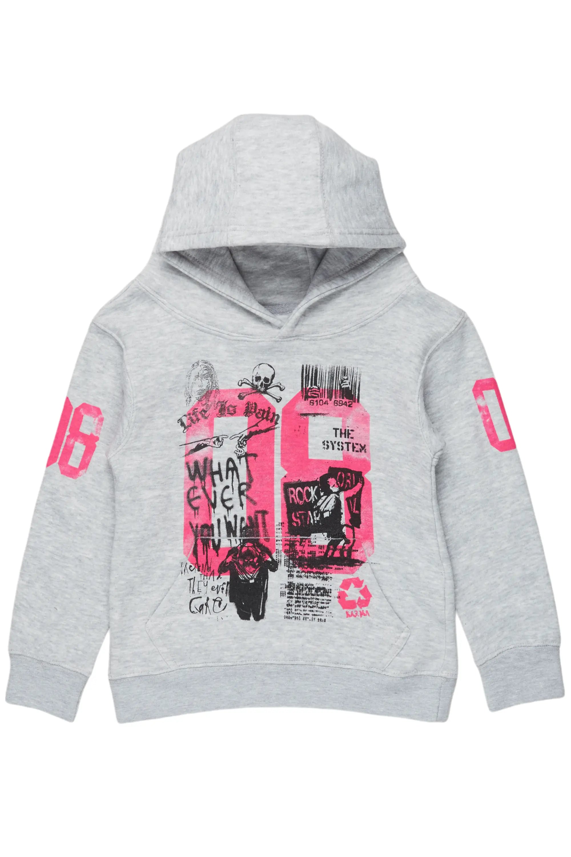 Girls Kammy Grey/Pink Graphic Hoodie