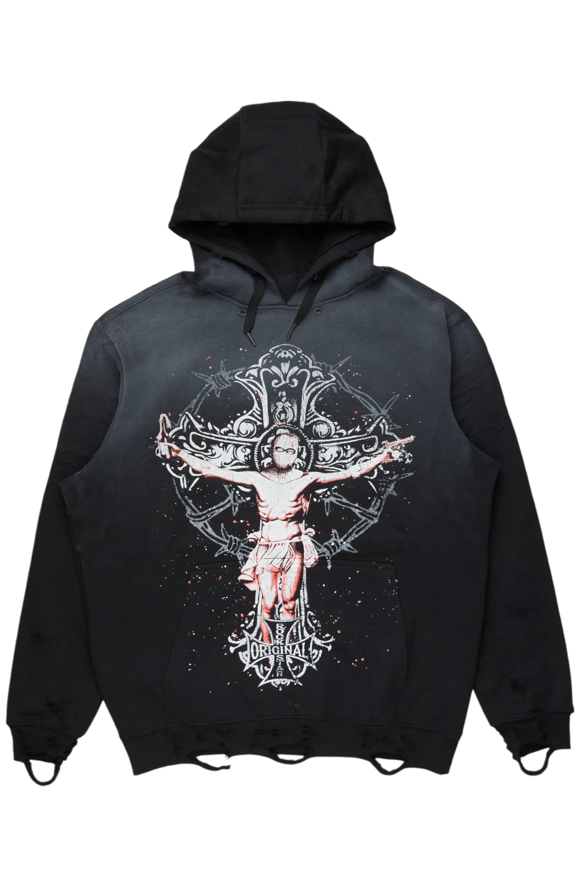 Ojas Black Graphic Distressed Hoodie