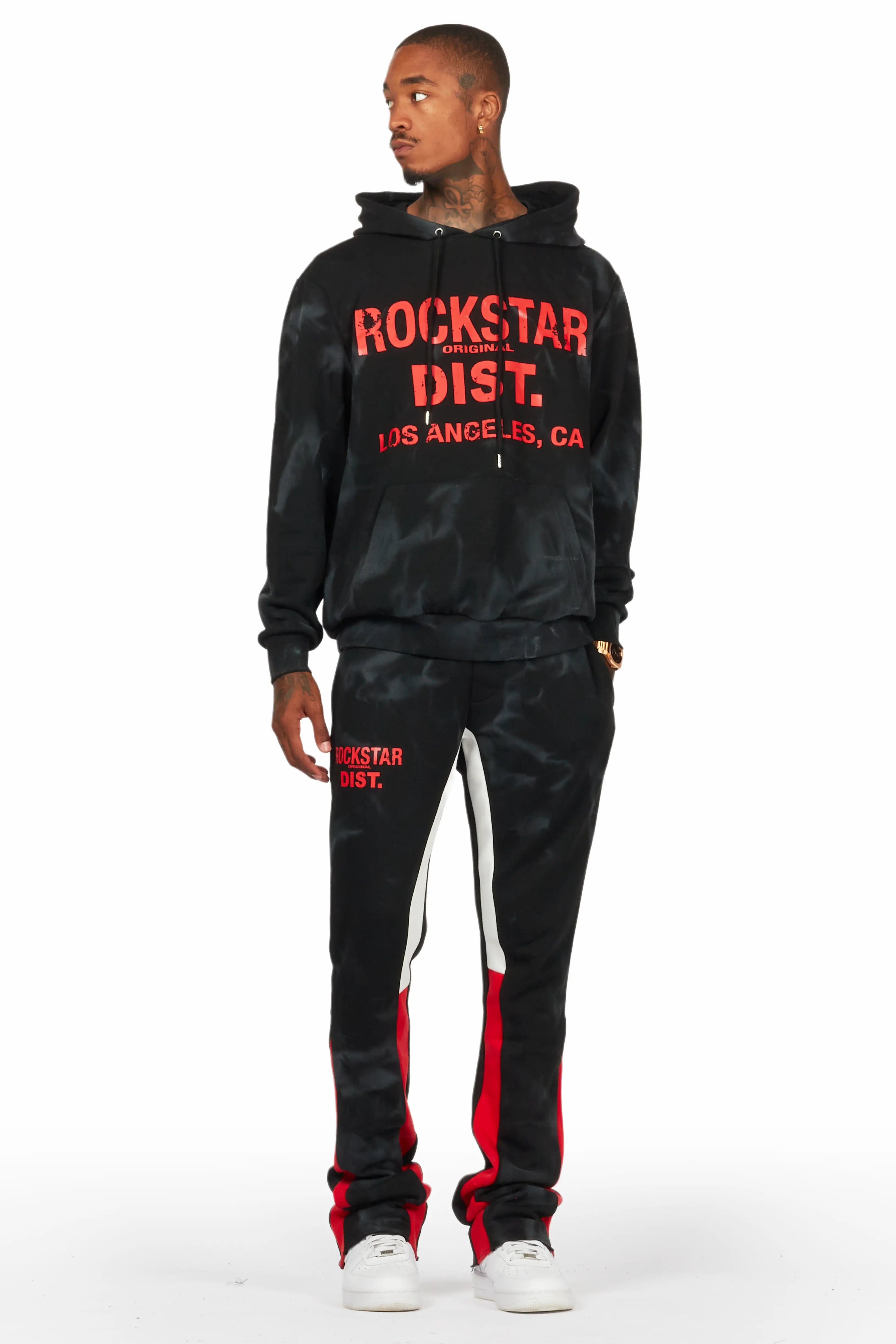 Nelly Black/Red Hoodie Stacked Flare Track Set