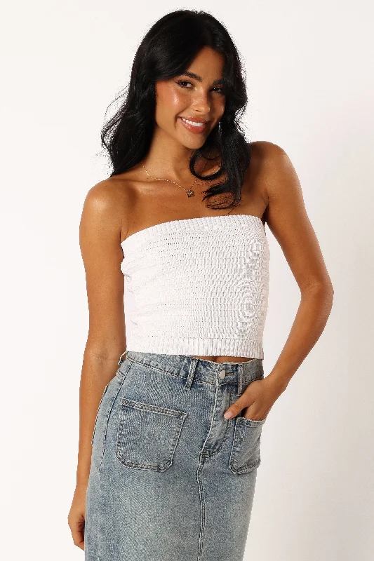 Zia Strapless Knit Top - White