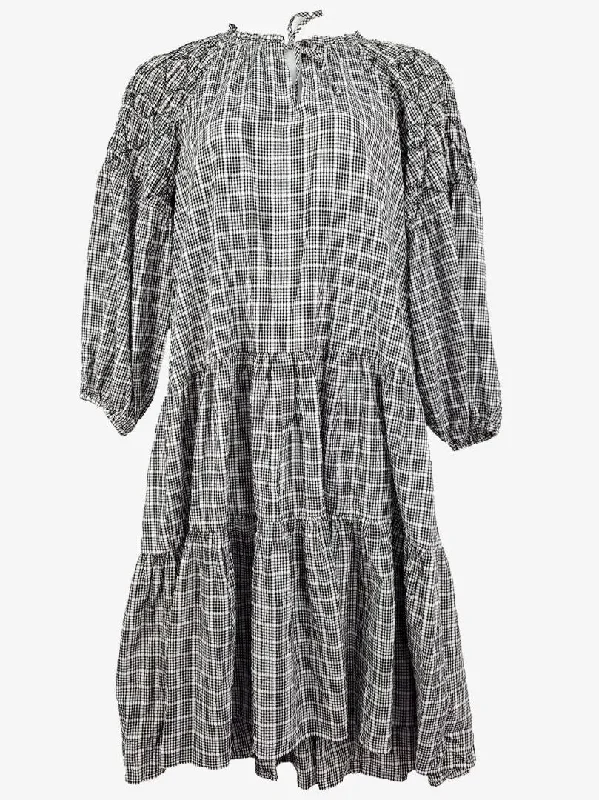 Auguste Charcoal Gingham Shirred Shoulder Maxi Dress Size 14