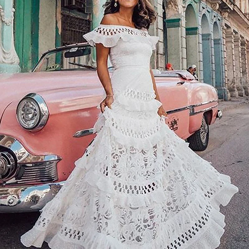 Classic Lace Hollow Off-Shoulder Maxi Dress