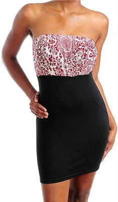 Dress Strapless Floral Lace Bust Mini Stretch Tube Cocktail Sexy Paisley