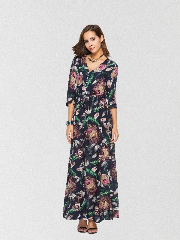 Feather Weight Printed High Slit Maxi Dress