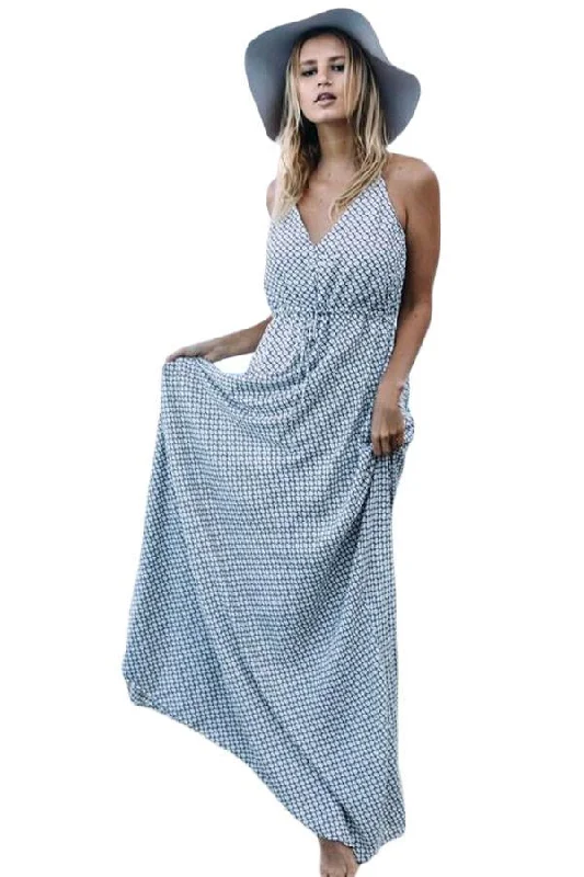 Fish Net Allover Printed Plunging Neck Maxi Dress