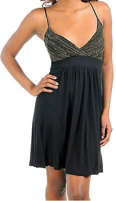 Dress Cocktail Mini Party Black Gold Sparkling Shimmer Flowly Cami