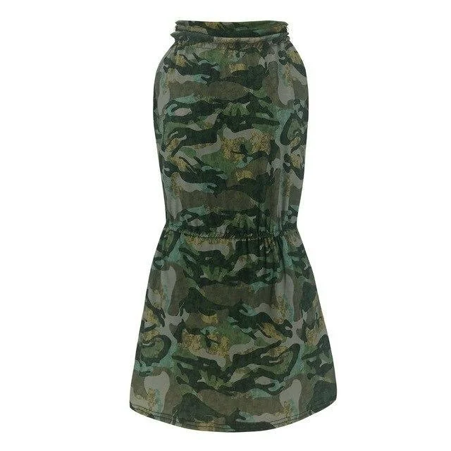 FashionSierra - Summer Mini Drss Casual Halter Sleeveless Estic Waist  Camouflage Women Dress Summer Dress Women Shirt Dress