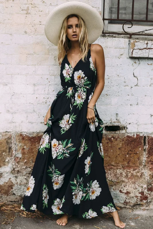 The Floral Touch Plunging Neck Maxi Dress