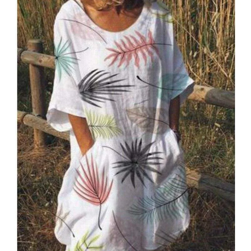 FashionSierra - Women Boho Maxi Beach Dress Ladies Fashion Loose Half-Sleeve Summer Casual Loose Long Sundress Plus Size