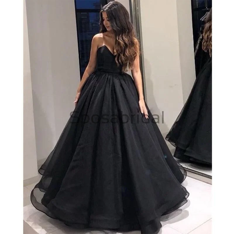 A-line Black Organza-Sweetheart Floor Length Sexy Prom Dresses, Evening Dress PD1983