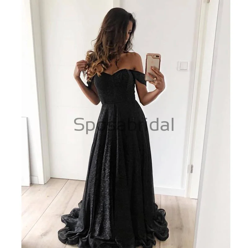 Black A-line Off the Shoulder Unique New Modest Prom Dresses,Evening dresses, Prom Dress PD1821