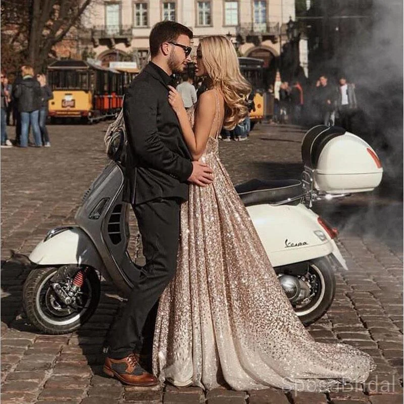 Charming Custom Sequin Long  Stunning Modest Simple Party Prom Dresses Online, PD1252