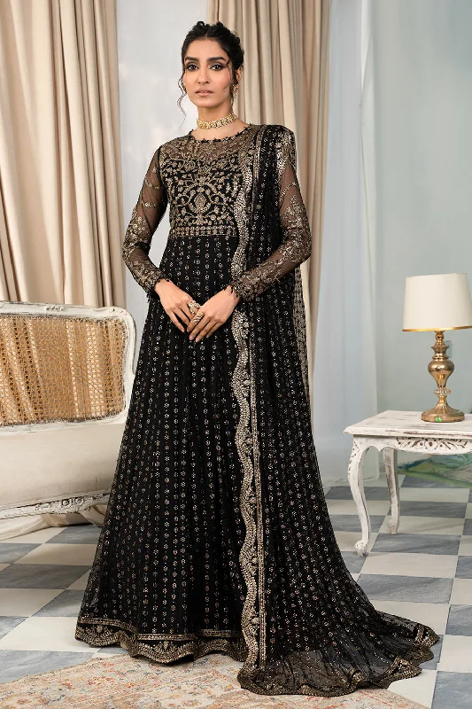 Classic Black Embroidered Pakistani Party Wear Long Frock Dupatta