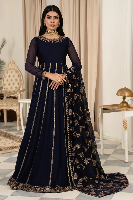 Deep Indigo Shade Pakistani Party Wear Kalidar Long Frock Pishwas