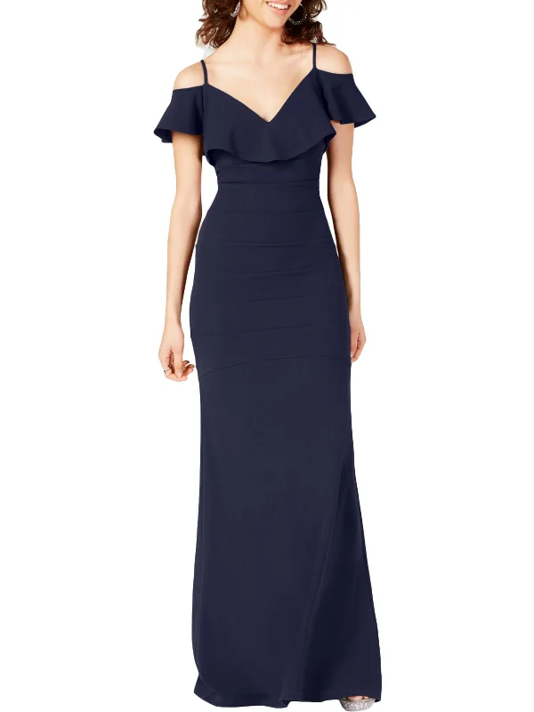 Juniors Womens Off-The-Shoulder Popover Evening Dress