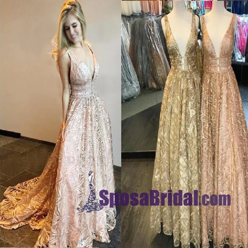 Long  Full Lace Floor-Length Prom Dresses, V-Neck Luxurious Modern Prom Dress, Evening Party Dresses, PD0722