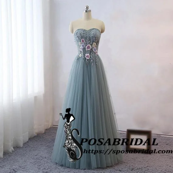 Long Sweetheart Unique Desigh Prom Dresses, Lace Tulle Bridesmaid Dresses for Wedding Party Guest Dress,WG326