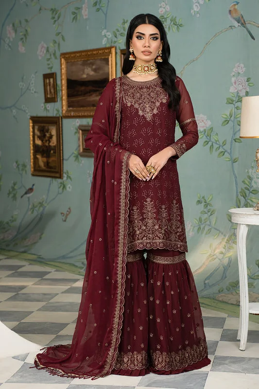 Maroon Shade Embroidered Pakistani Party Wear Sharara Kameez