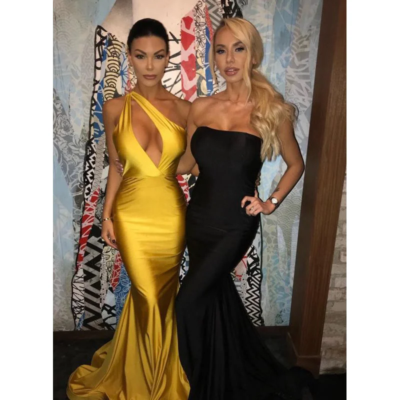 Mermaid Gold One Shoulder Sexy Prom Dresses, Evening Dresses PD2399