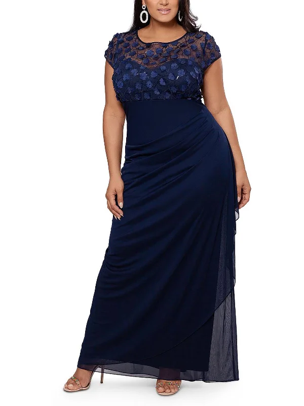 Plus Womens Floral Gathered Evening Dress