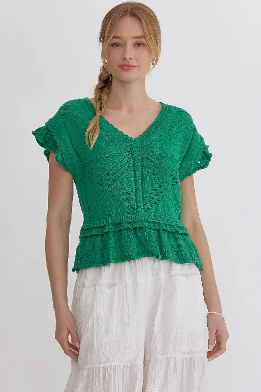 Short Sleeve Crochet Detailed Sweater