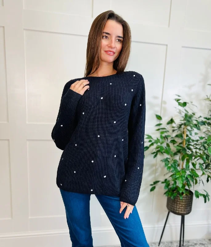 Navy Embroidered Spot Jumper