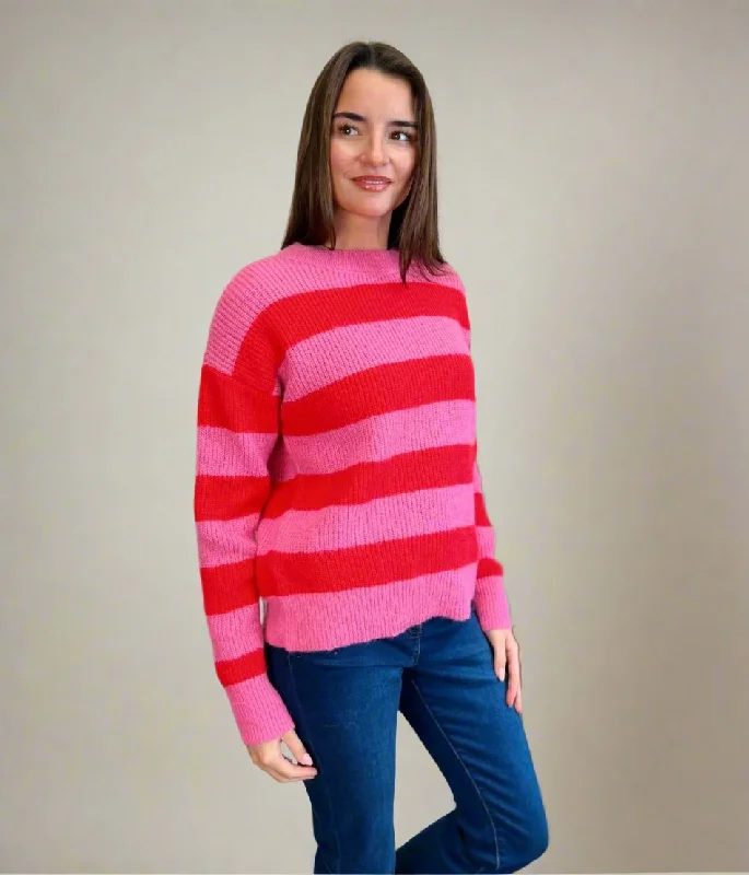 Pink Striped Crew Neck Jumper